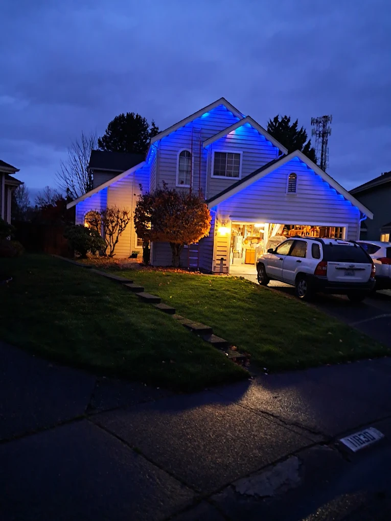 Exterior home lighting at night